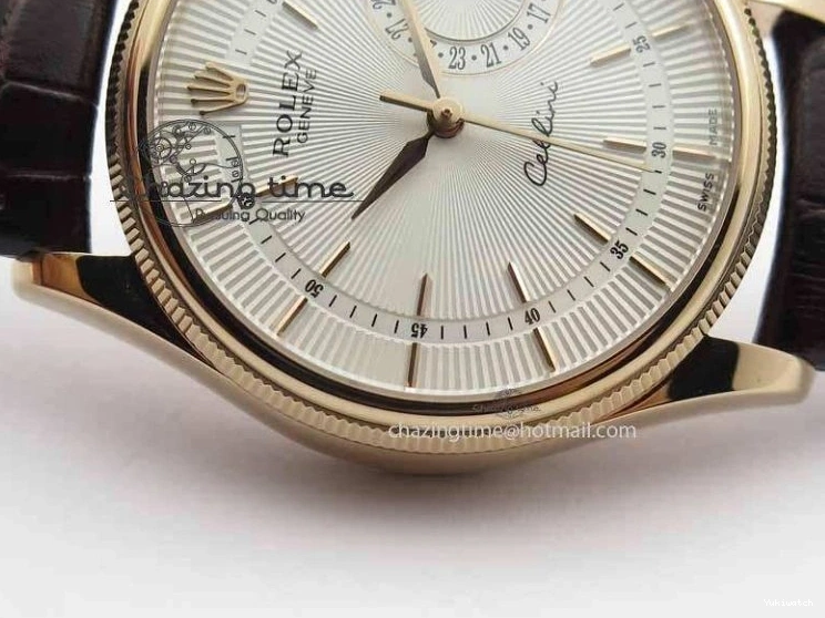 Brown On VF Date Best Cellini Dial A3165 White Strap RG Stick Markers Leather Edition 0104